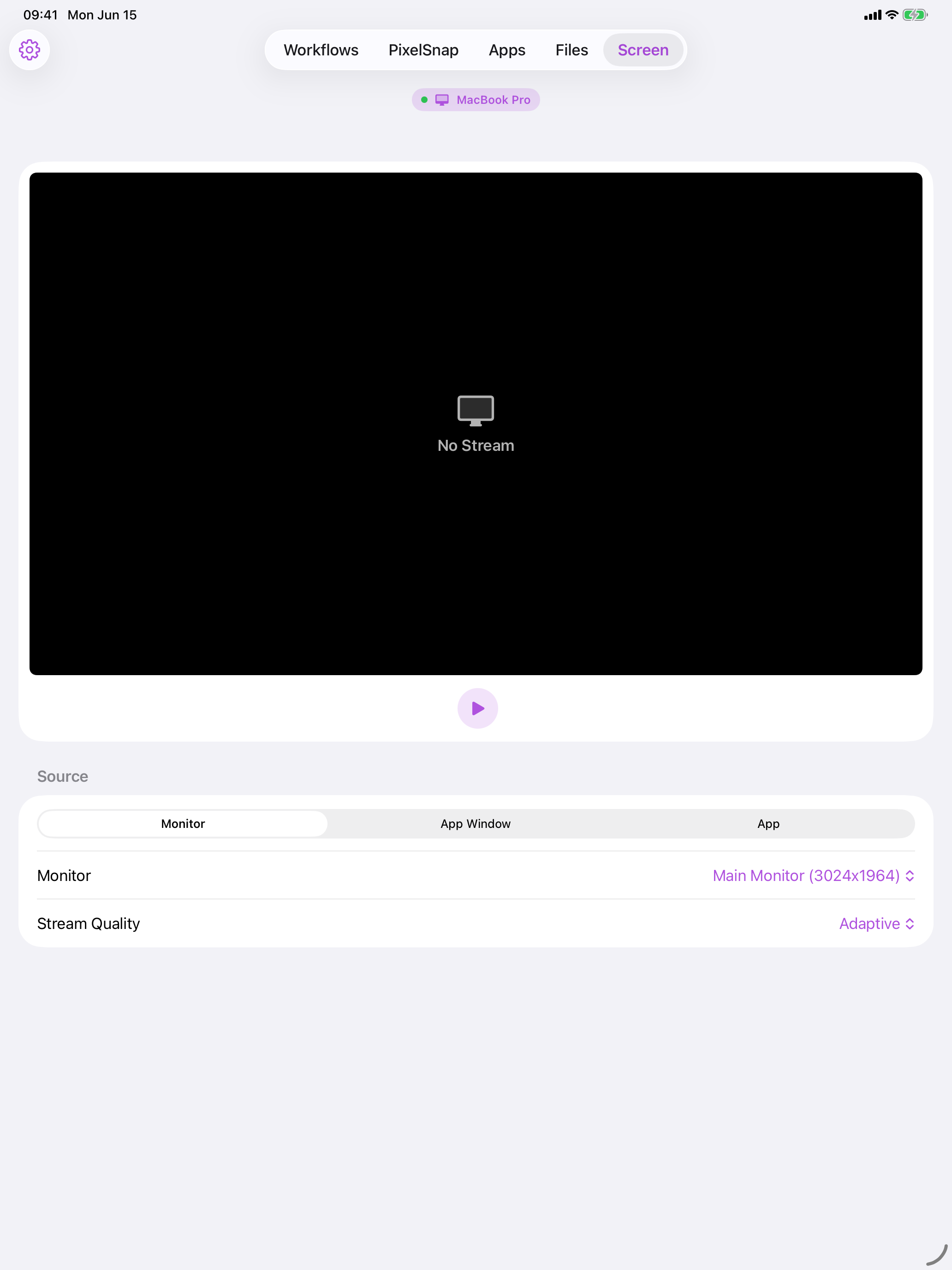Cuevello Screen source and quality settings on iPad