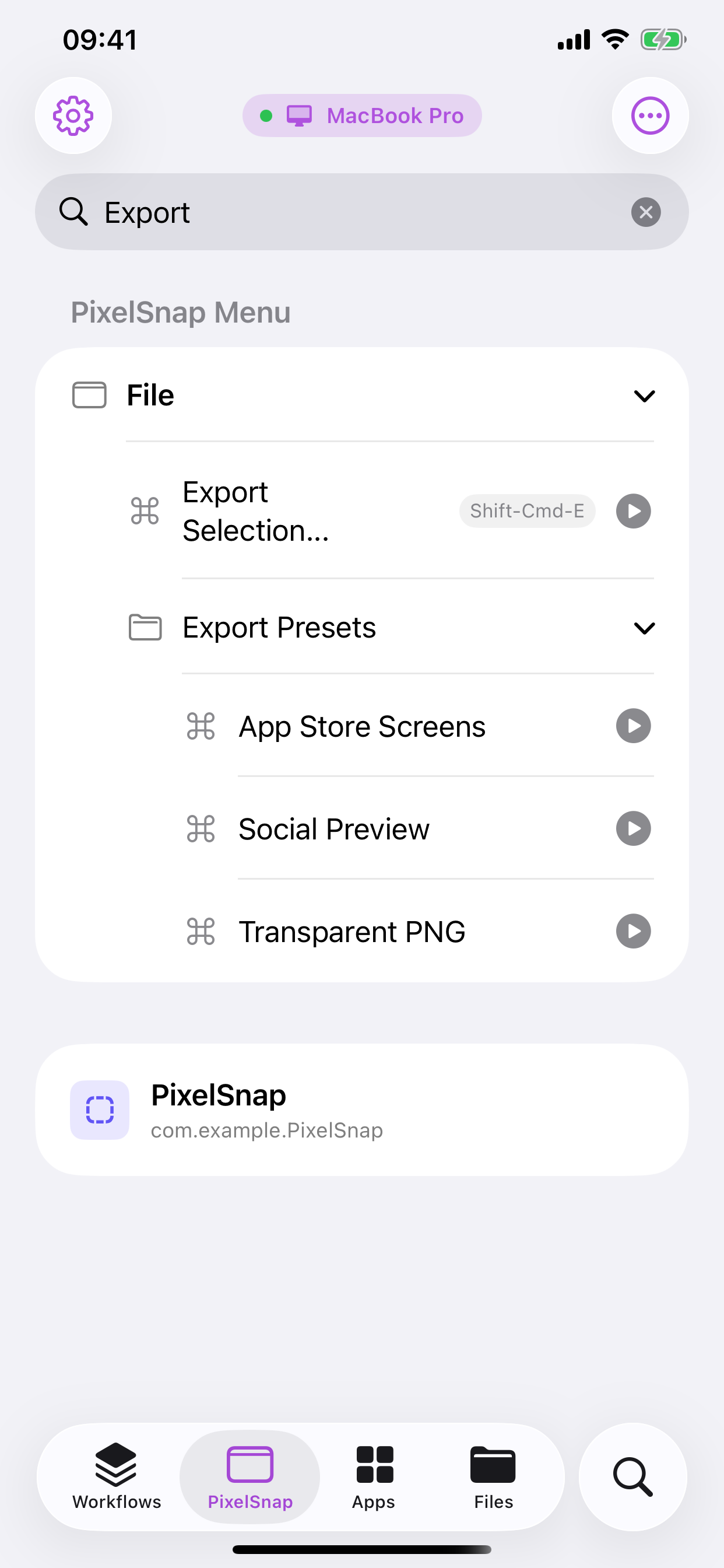 Cuevello current Mac app menu screen on iPhone
