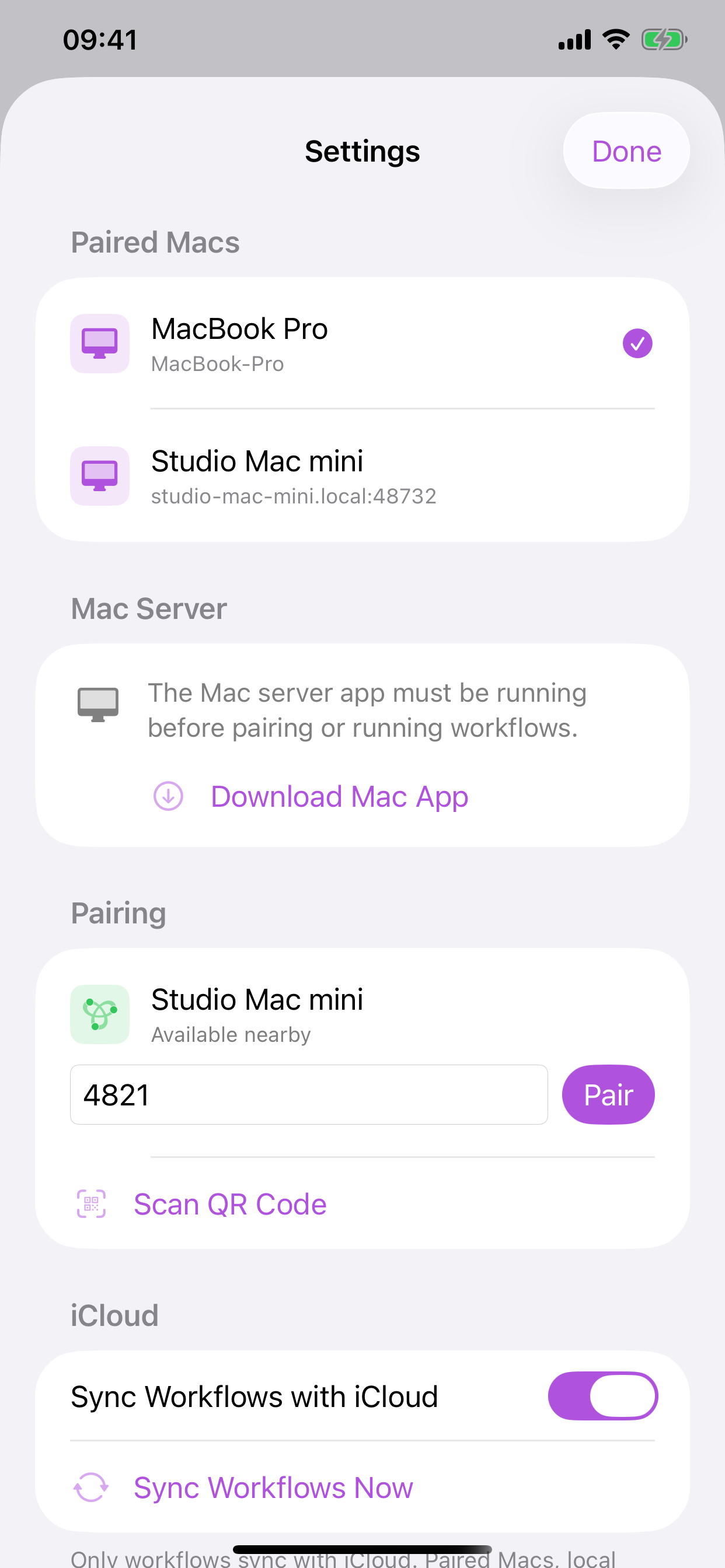 Cuevello pairing settings screen on iPhone